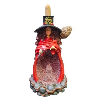 INCENSARIO CASCATA MISTIUCO BRUXA VERMELHA 18CM RESINA