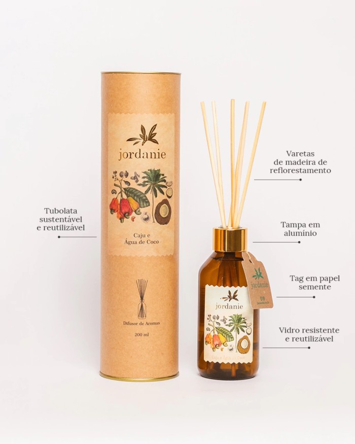 DIFUSOR DE VARETAS CAJU E AGUA DE COCO 200ML JORDANIE