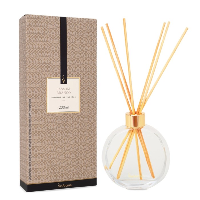 DIFUSOR DE VARETAS 200ML JASMIM BRANCO VIA AROMA
