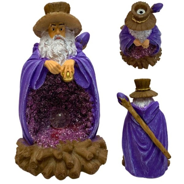 INCENSARIO CASCATA MISTICO MAGO MERLIN ROXO 17CM